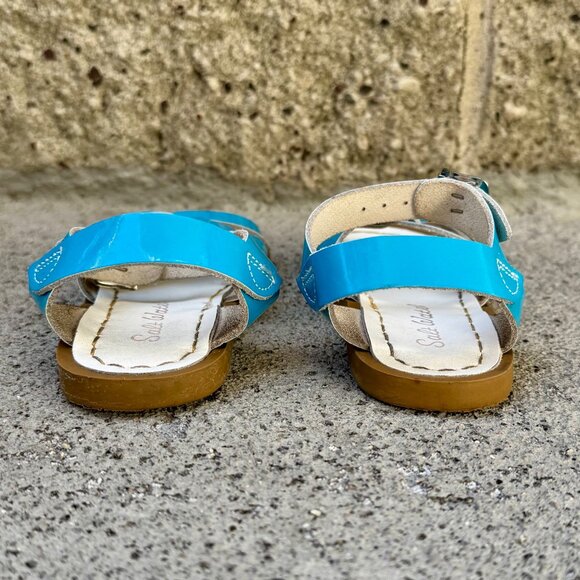 SALTWATER Sandals Original Girls 9 Aqua Blue Patent Leather Salt Water Sandal - Picture 5 of 8